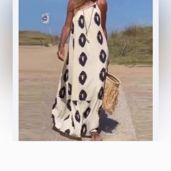 Zara Dresses & Skirts - Zara Cream and Black Geometric Maxi Dress